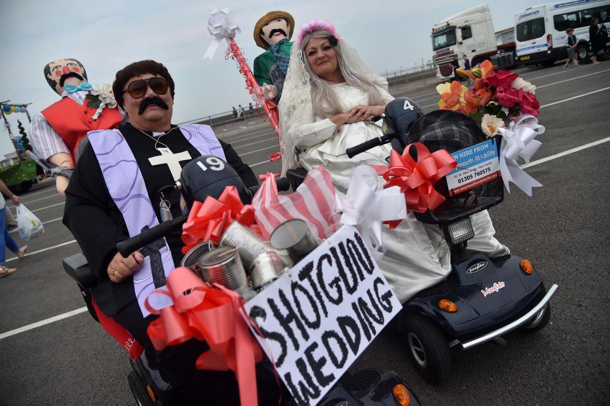 SHOTGUN WEDDING: Pat Squilell and Lin Attwood at Weymouth Carnival