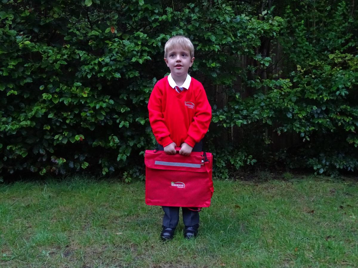 EXCITED: Dexter Burbidge, 4, off to his first day at Stoborough School, Wareham