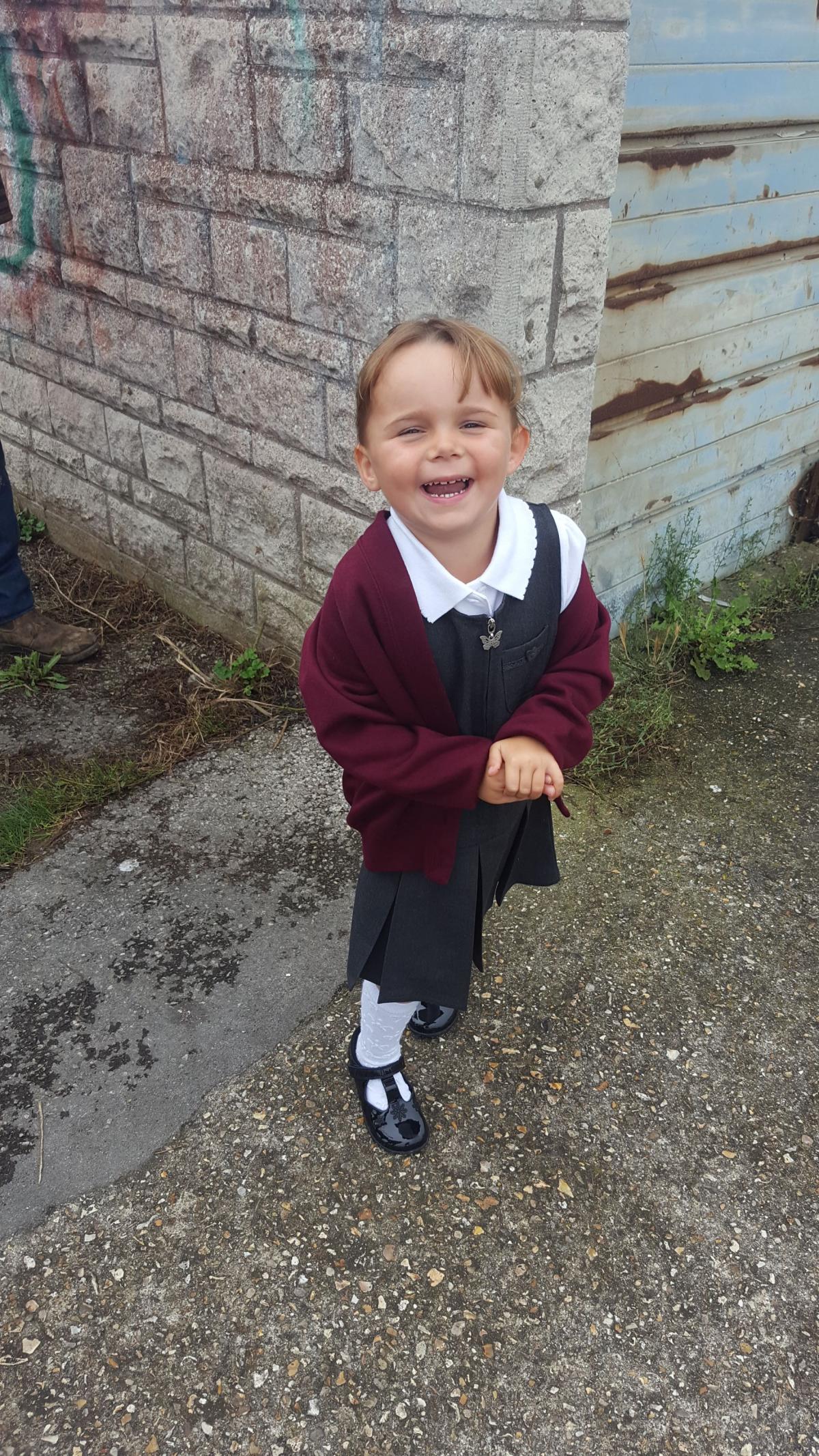 Madison Male, 4, off to her first day at St George's on Portland