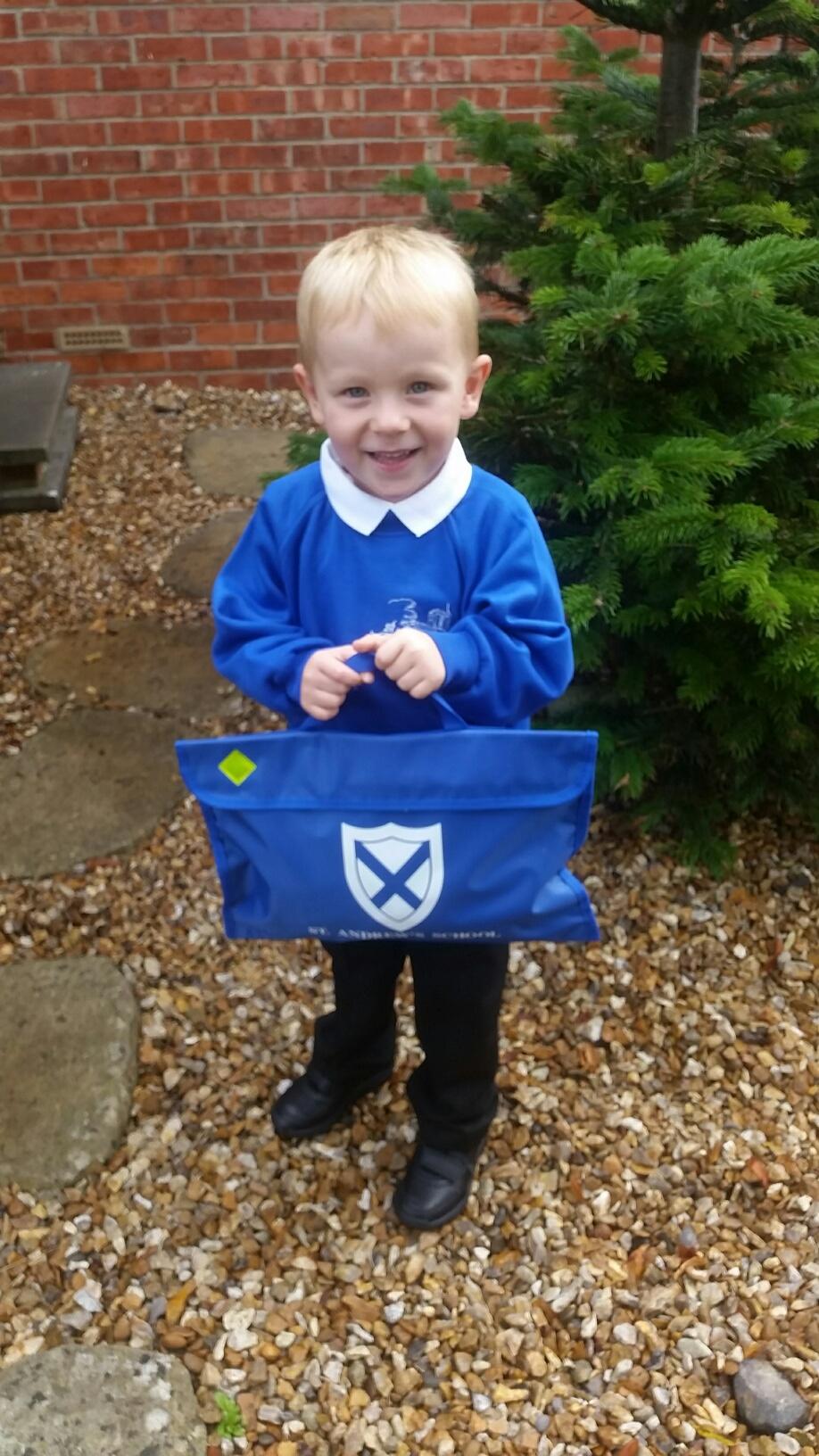 Lucas Hampson on his first day of school today at St Andrews