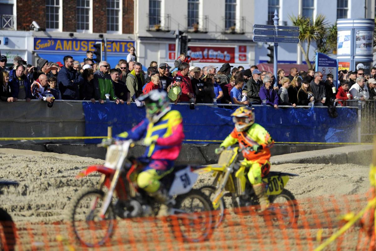 Large crowds watching the Weymouth Beach Motor Cross. 16th October 2016. Photo by Graham Hunt Photography.
