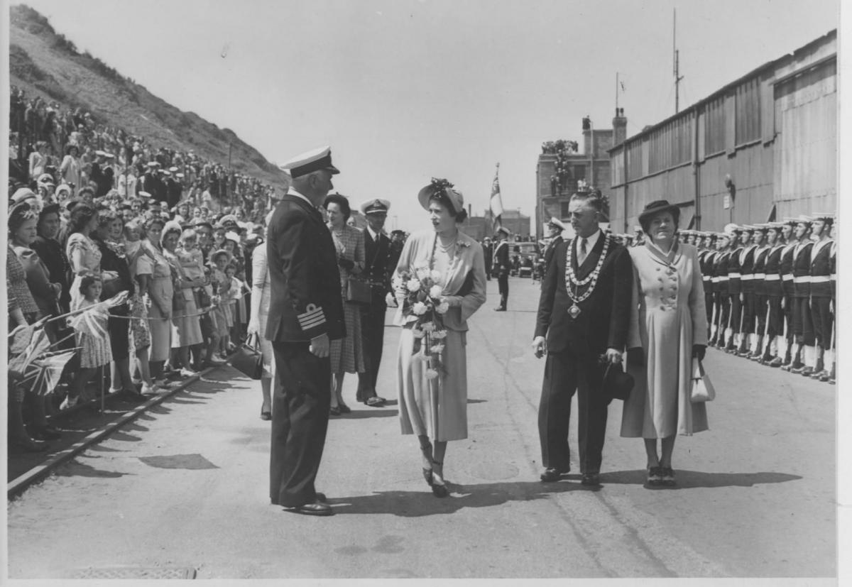 The Queen's visit to HMS Anson at Portland in 1949
