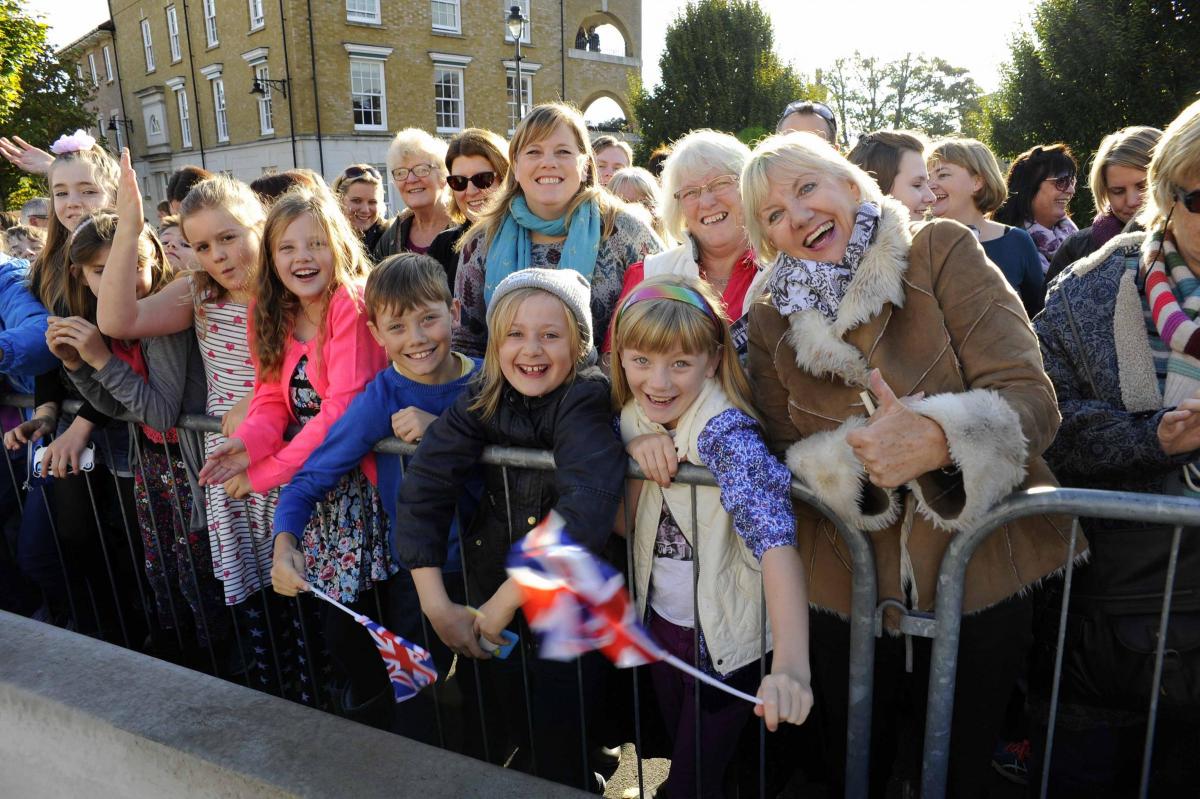 Hundreds of people lined the streets to greet the Queen, Prince Philip and the Duke and Duchess of Cornwall