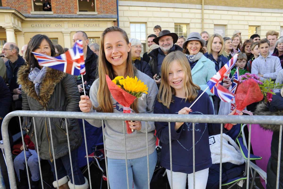 Hundreds of people lined the streets to greet the Queen, Prince Philip and the Duke and Duchess of Cornwall