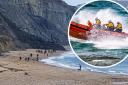 Walkers were stranded on the beach after a rockfall at Charmouth