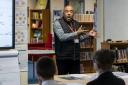 Byron Silver, a member of the Hardy Society, talks to students at Wey Valley Academy
