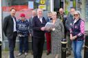 MP Derek Thomas, Post Office area manager Cathryn Gee, residents David Walis and Mrs Greenwood-Penny, mayor William Collins, town councillor Penney Hosking, Cornwall councillor John Martin and Marazion business owner Julia Greig
