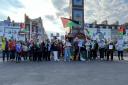 Protesters gathered at the Jubilee Clock in Weymouth last night (May 7)