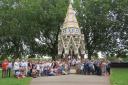 MEMORIAL: Members of the Thomas Fowell Buxton Society pose with Buxton family members around Buxton Fountain in Victoria Park (Photo by Joe Buxton)