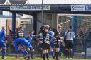 IT’S THERE: Ryan McKechnie scores a 95th-minute winner to help keep Portland’s title dreams alive Picture: DORSET MEDIA SERVICE