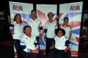 Great Britain’s Paralympic sailors, from left: Hannah Stodel, John Robertson, Steve Thomas, Niki Birrell, Alexandra Rickham and Helena Lucas