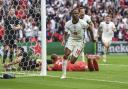 England's Raheem Sterling celebrates after scoring his side's opening goal during the Euro 2020 soccer championship round of 16 match between England and Germany, at Wembley stadium in London, Tuesday, June 29  Picture: Andy Rain via AP