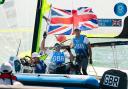Portland's Stuart Bithell, left, and Dylan Fletcher celebrate their Olympic gold at Tokyo 2020 Picture: SAILING ENERGY/WORLD SAILING