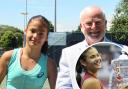 Emma Raducanu, pictured here with the event sponsor Alec McQuin from Rokill Rocare Group, who got to the final of the girls u18 ITF event played at West Hants Tennis Club in 2016 as part of the Nike Junior International Tour and, inset winning the US