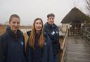 Morwenna Alldis RSPB Communications Officer, RSPB Visitor Experience Assistant Laura Pringle, Dorset Visitor Operations Manager, Lesley Gorman at RSPB Radipole in Weymouth