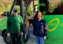 A 'valuable' Dorset bus service has returned for the summer to coincide with a BBC nature show being filmed nearby. Pictured: regular driver Gary Joynson, and Rachel Martin, Project Officer, RSPB.