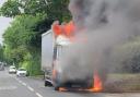 The dramatic picture shows the lorry well alight on the A352