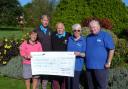 From left: Sturminster Marshall’s ladies captain Sally Campbell, men’s captain Dave Dorrell, charity coordinator Mike Whicher plus Lindsay and Bob Oliver of Poole & District Parkinson's Group