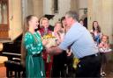 Kateryna Pyshniuk receiving flowers after her performance