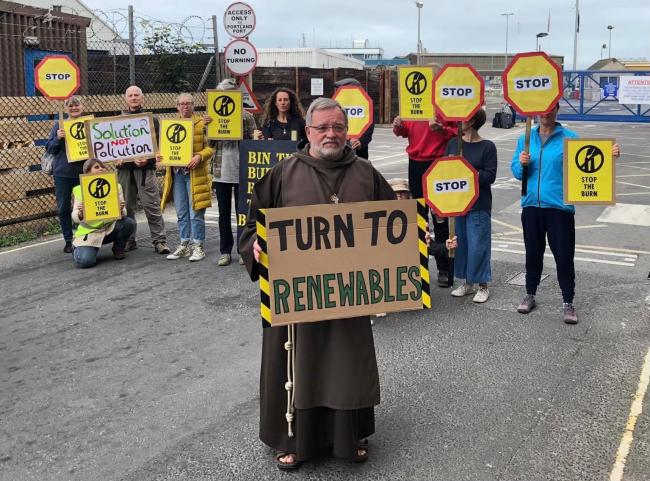 Protest against proposed Portland incinerator with The Rector of Wyke Regis the Rev'd Br Alasdair Kay among the protesters Picture supplied