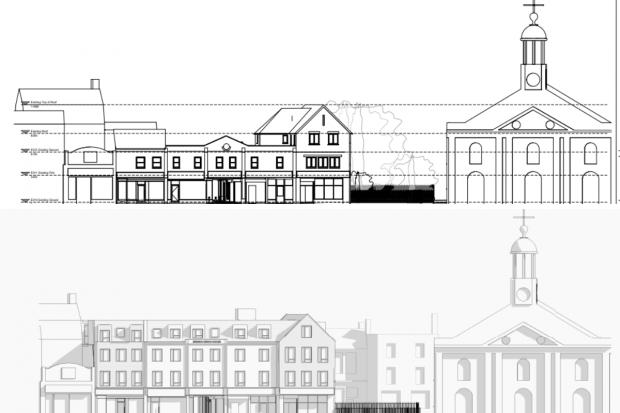 Dorset Echo: Current St Mary Street (top) compared with proposed streetscene (below)