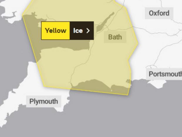 Dorset Echo: Yellow weather warning for ice has been issued by the Met Office. Picture: Met Office
