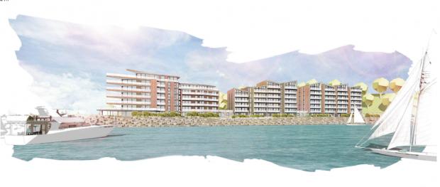 Dorset Echo: Artist impression of the proposed waterfront elevation for the site at Newton's Cove