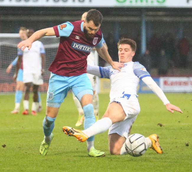 Josh McQuoid, left, had Weymouth's best chance of the game Picture: MARK PROBIN