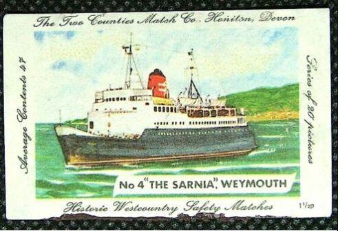 Dorset Echo: Matchbox label of the Sarnia boat ferry, Weymouth