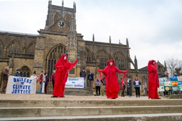 Faith group hold climate vigial outisde Sherborne Abbey, picture: Nicola and Nick Jackman