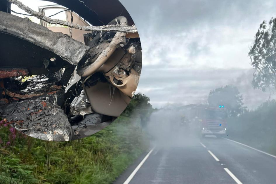 Large vehicle fire closes A356 in west Dorset 