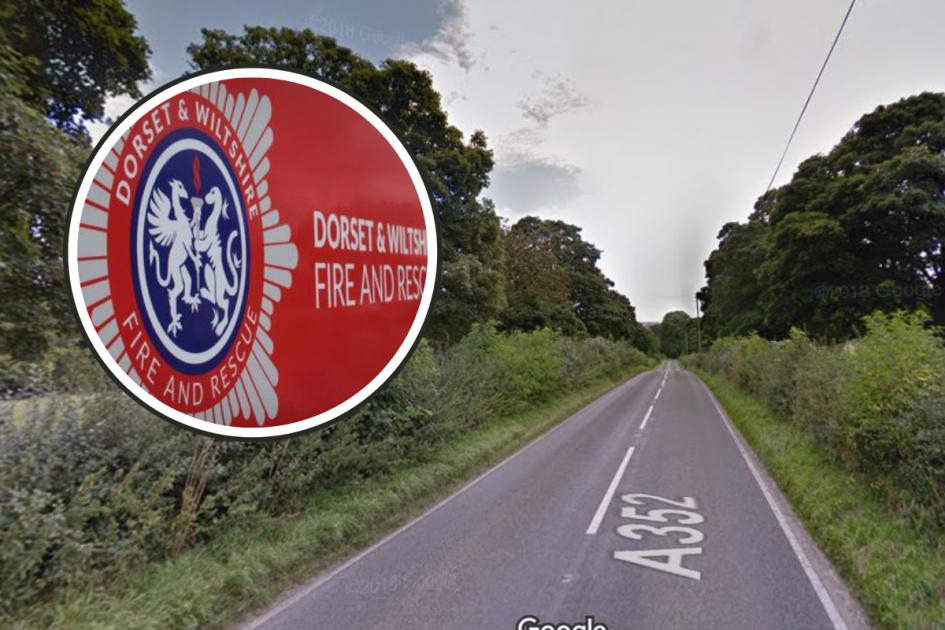 Dorset main road A352 is blocked due to a car fire 