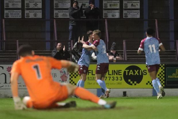 Weymouth celebrate after Brandon Goodship put the Terras 1-0 up against St Albans City