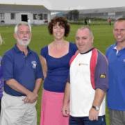 Beth Kerney, Geoff Daniels, Alison Griffiths, Grant Neven and Bill Gates at the Portland Red Triangle cricket ground