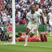 England's Raheem Sterling celebrates after scoring his side's opening goal during the Euro 2020 soccer championship round of 16 match between England and Germany, at Wembley stadium in London, Tuesday, June 29  Picture: Andy Rain via AP