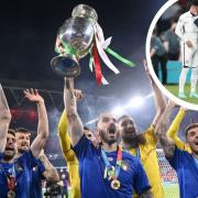 Captain Leonardo Bonucci leads Italy’s celebrations after beating England in the final of Euro 2020 (Credit: PA)