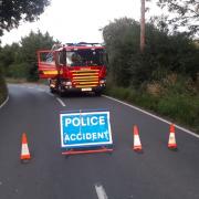 The A356 was closed due to an electricity pole fire. Picture: Maiden Newton Fire Station