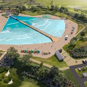 CGI of the plan for a surf lagoon at Brocks Pine. Picture: W H White