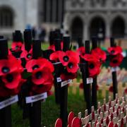 Rows of poppies on crosses are laid out in the Field of Remembrance outside Westminster Abbey in central London ahead of its official opening. (PA)