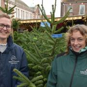 Fiona Hansford from Weldmar Hospicecare and Tamzin Hyde from Trinity St. Christmas Trees, launching the Treecycle initiative that will take place in January Picture: Weldmar