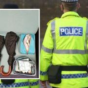 Medical items were discarded by a man attempting to run away from police Inset picture: North Dorset Police