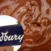 Cadbury reveals Easter chocolate range for 2022 with 14 new items - See the list. (Background - Melted chocolate. Credit: Canva. Circle - Cadbury logo. Credit: PA)