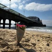 Flowers left on Bournemouth beach