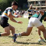 Gus O'Connor, right, scores the second of his tries for Dorset & Wilts