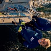 Saskia Tidey, bottom, with new partner Freya Black, finished seventh in the 49erFX Olympic test event