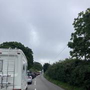 Queueing traffic heading towards Lulworth for Camp Bestival