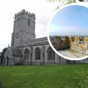 All Saints Church in Wyke Regis and (inset) the view from its tower