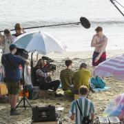 A scene being filmed at Lyme Regis beach today