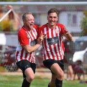 Dylan Ellis, right, scored twice for Dorchester Sports
