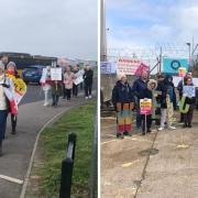 Two protest groups gathered on Portland to voice their continued concerns about the Bibby Stockholm barge